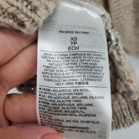 Banana Republic Neutral Tan Italian Wool Yarn Metallic Open Tulip Hem Back XS - Picture 6 of 10